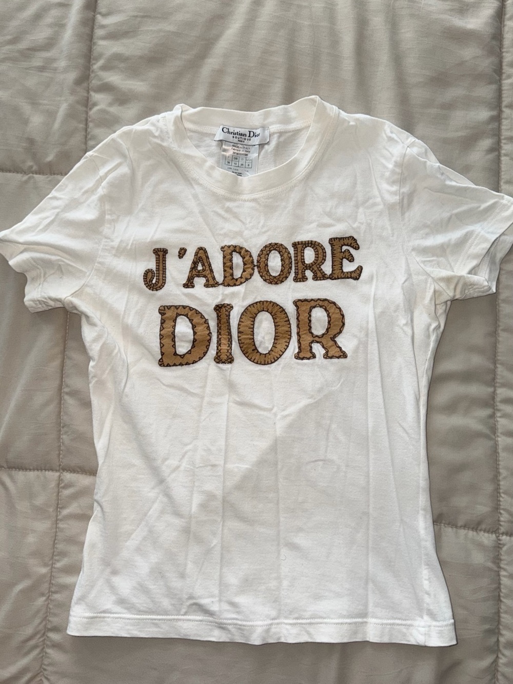 Vintage 2003 Dior "J'Adore Dior" White Graphic Tee